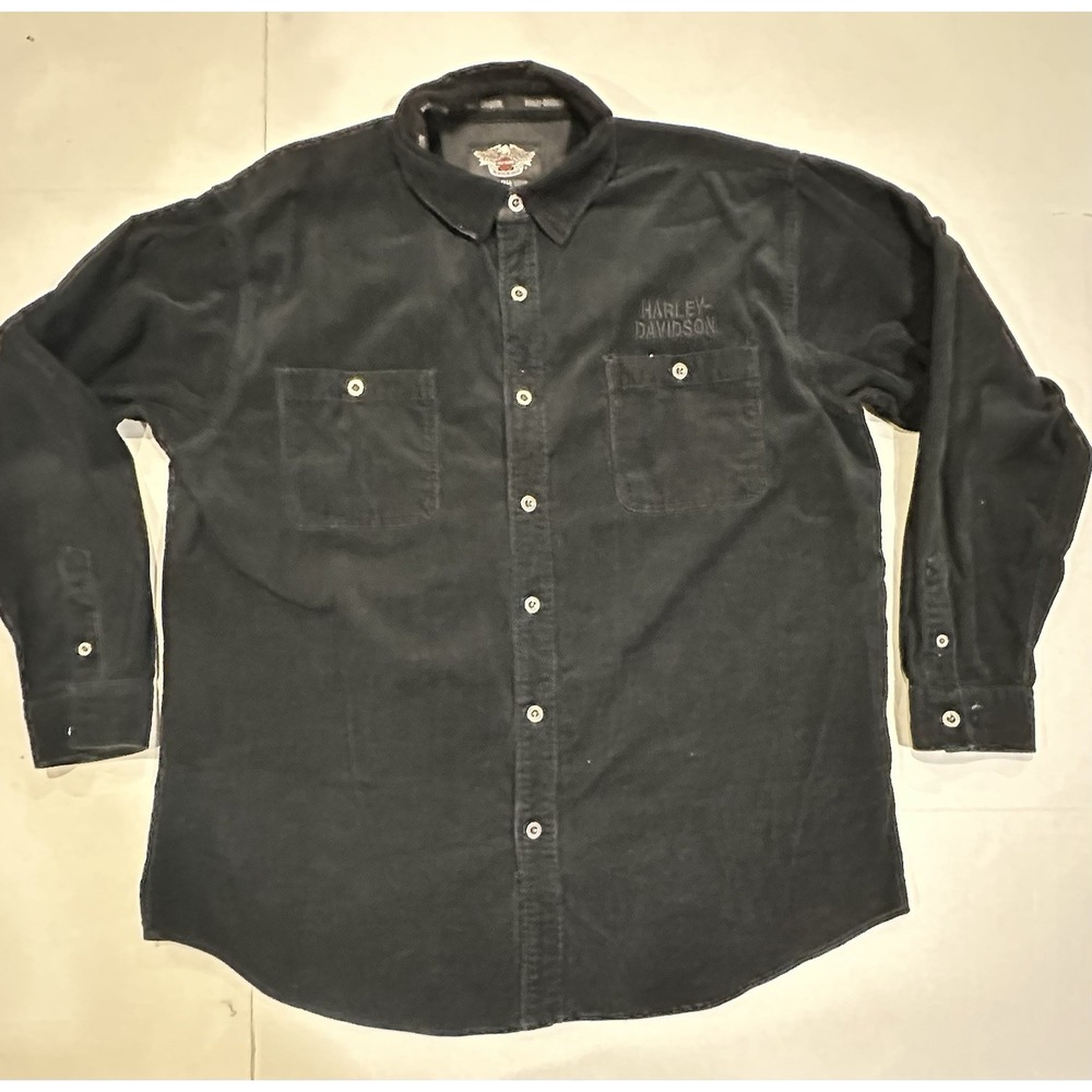 Harley Davidson Black Corduroy Shirt Long Sleeve Button Down Men's 3XL Tall
